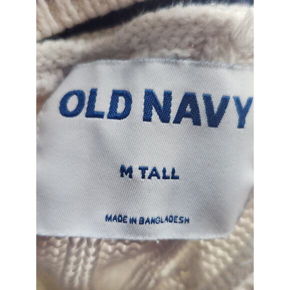 Old Navy Cable Knit Sweater Men's M Tall White Navy Striped V-Neck Preppy Tennis - Picture 5 of 6